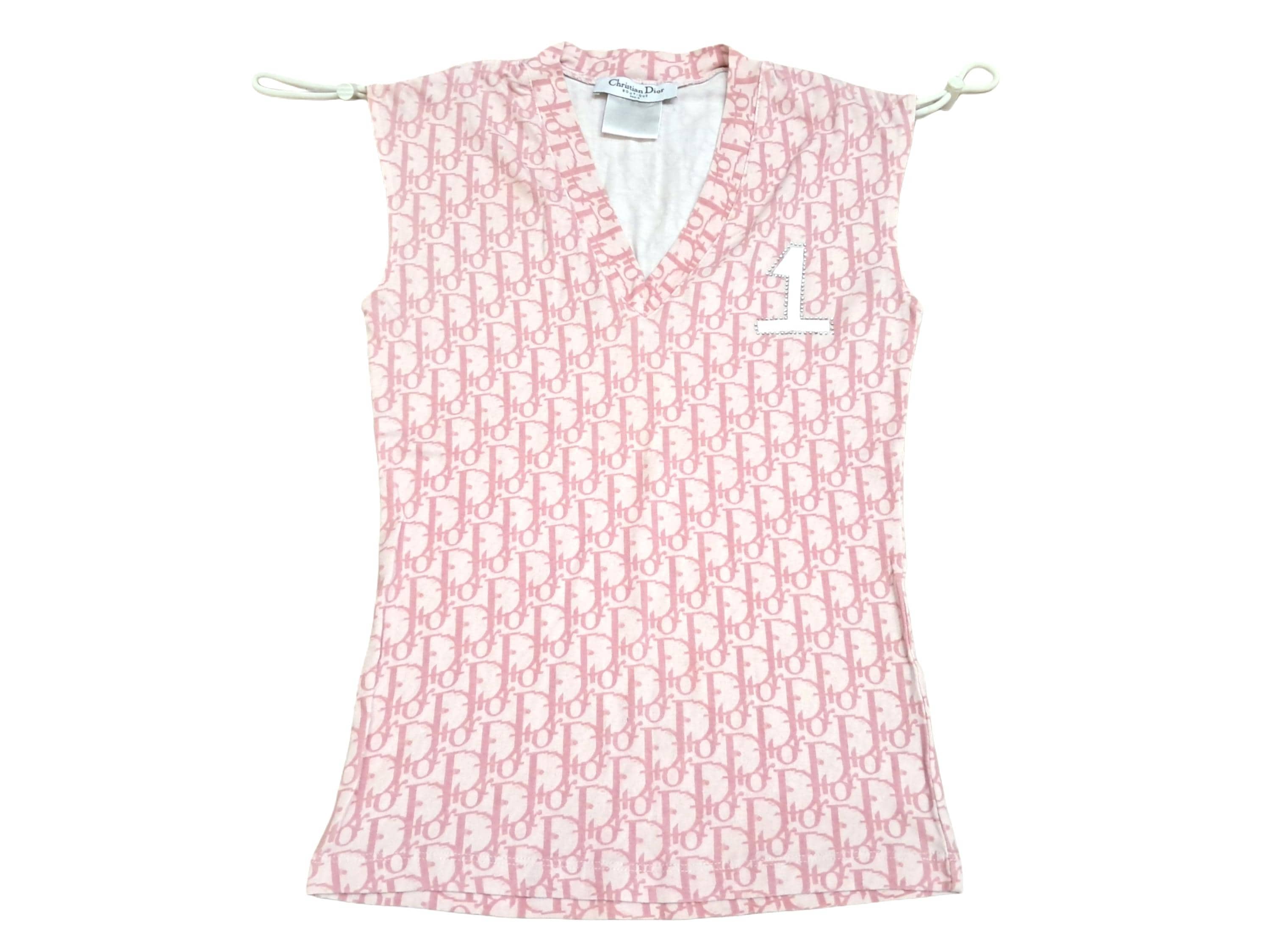 Christian Dior ピンク タンクトップ 42 Christian Dior タンクトップ ピンク 総柄 ラインストーン - メルカリ