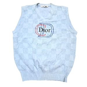 トップス Vintage Christian Dior vest Vintage Christian Dior Sweater Vest Adult Large Blue Made in