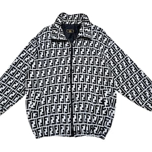 Vintage FENDI ZUCCA Monogram Windbreaker Jacket Black and White Color