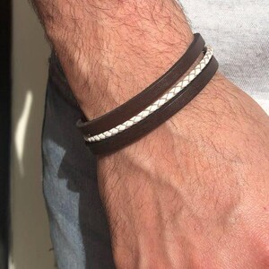 Men&#39;s Leather Bracelet , Men Leather Wrap Bracelet / Men&#39;s leather Bracelet with braid /