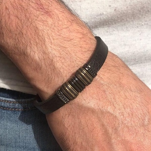 Men&#39;s Leather Bracelet with Copper and Black Design , Men Leather Bracelet / Men&#39;s leather Bracelet Black