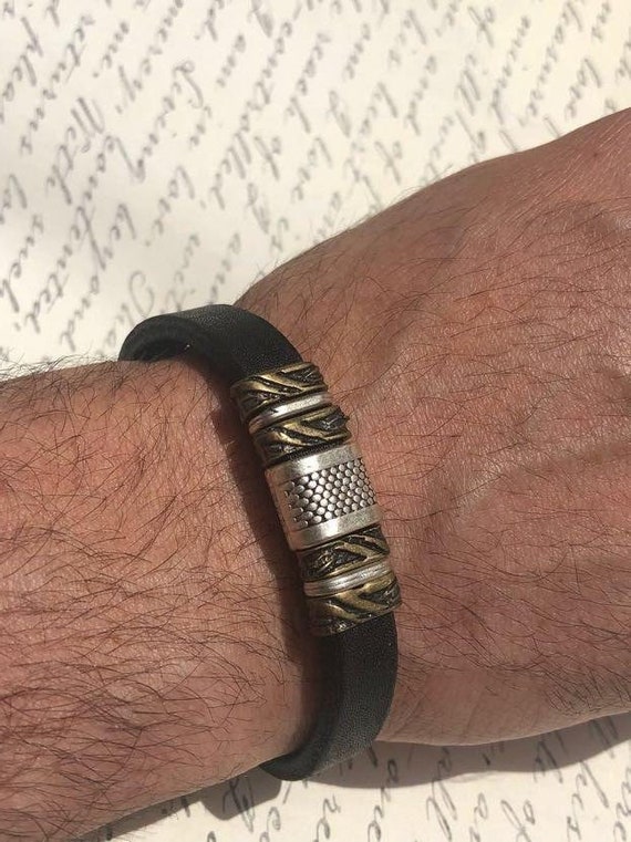 Men's Leather Bracelet with Tiger Design Men Leather Bracelet Men's  leather Bracelet Black