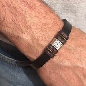 Men&#39;s Leather Bracelet with Silver designs  , Men Leather Bracelet / Men&#39;s leather Bracelet Black
