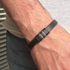 Black on Black Men&#39;s Leather Bracelet , Men Leather Bracelet / Men&#39;s leather Bracelet with Black Metal Designs