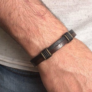 Men&#39;s Leather Bracelet with  two Bands  , Men Leather Bracelet / Men&#39;s leather Bracelet in Black and Brown