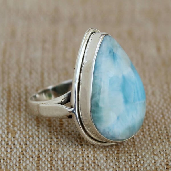 Larimar Ring, Sterling Silver Ring, Beautiful Ring, Handmade Ring, Everyday Ring, Larimar Jewelry, Statement Ring, Cocktail Ring