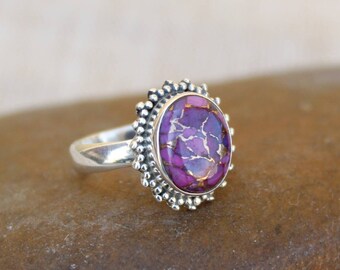 Sterling Silver Purple Mohave Turquoise Ring Purple Ring Copper Turquoise Gemstone Ring Turquoise Ring Statement Ring Sz 5 6 7 8 9 10 11