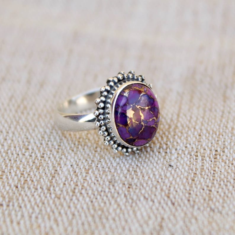 Natural Stone Designer Ring Turquoise Ring Oval Ring Vintage Ring Sterling Silver Ring Purple Mohave Turquoise Ring Beautiful Ring