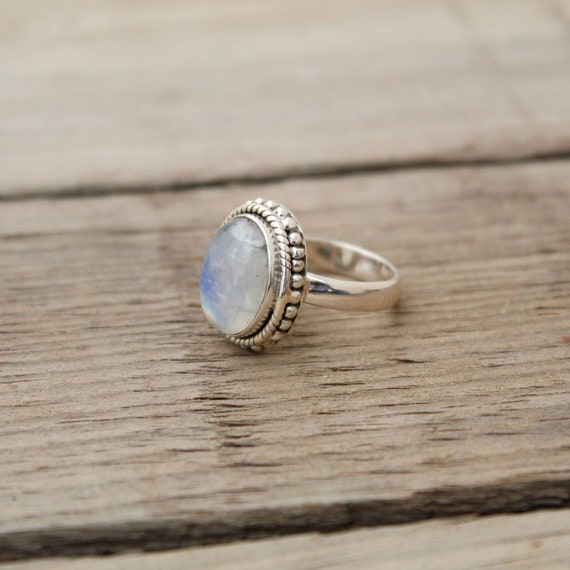 Rainbow Moonstone Ring Sterling Silver Ring Wedding Ring | Etsy