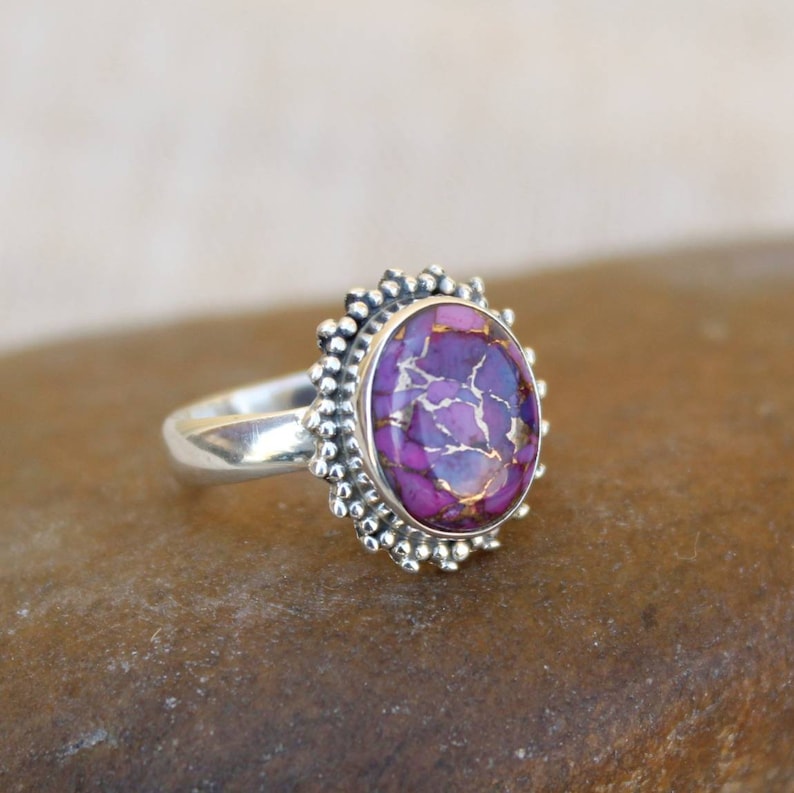 Natural Stone Designer Ring Turquoise Ring Oval Ring Vintage Ring Sterling Silver Ring Purple Mohave Turquoise Ring Beautiful Ring