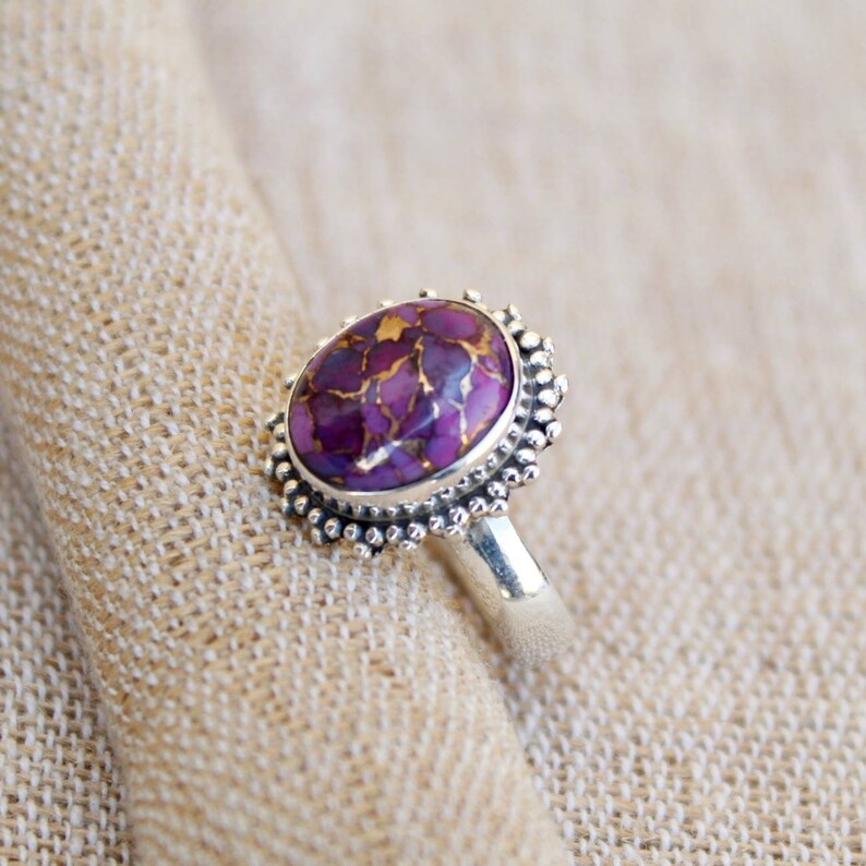 Natural Stone Designer Ring Turquoise Ring Oval Ring Vintage Ring Sterling Silver Ring Purple Mohave Turquoise Ring Beautiful Ring