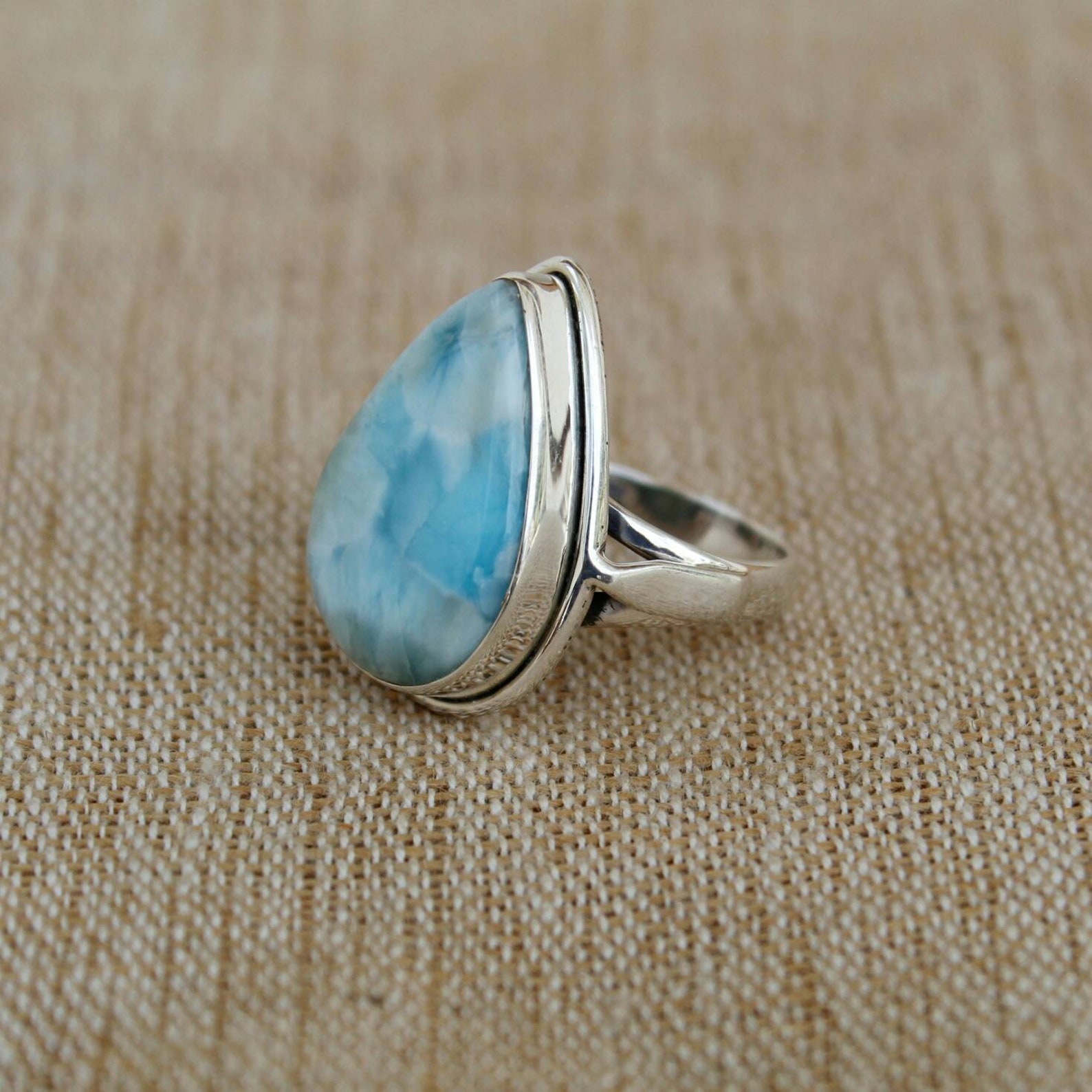 Larimar Ring Sterling Silver Ring Blue Larimar Stone Etsy