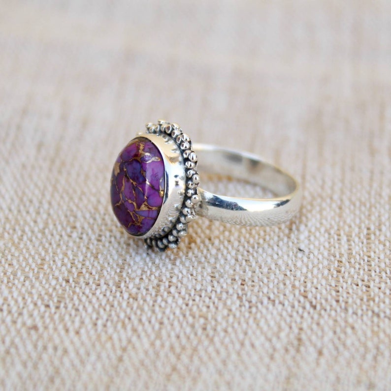 Natural Stone Designer Ring Turquoise Ring Oval Ring Vintage Ring Sterling Silver Ring Purple Mohave Turquoise Ring Beautiful Ring