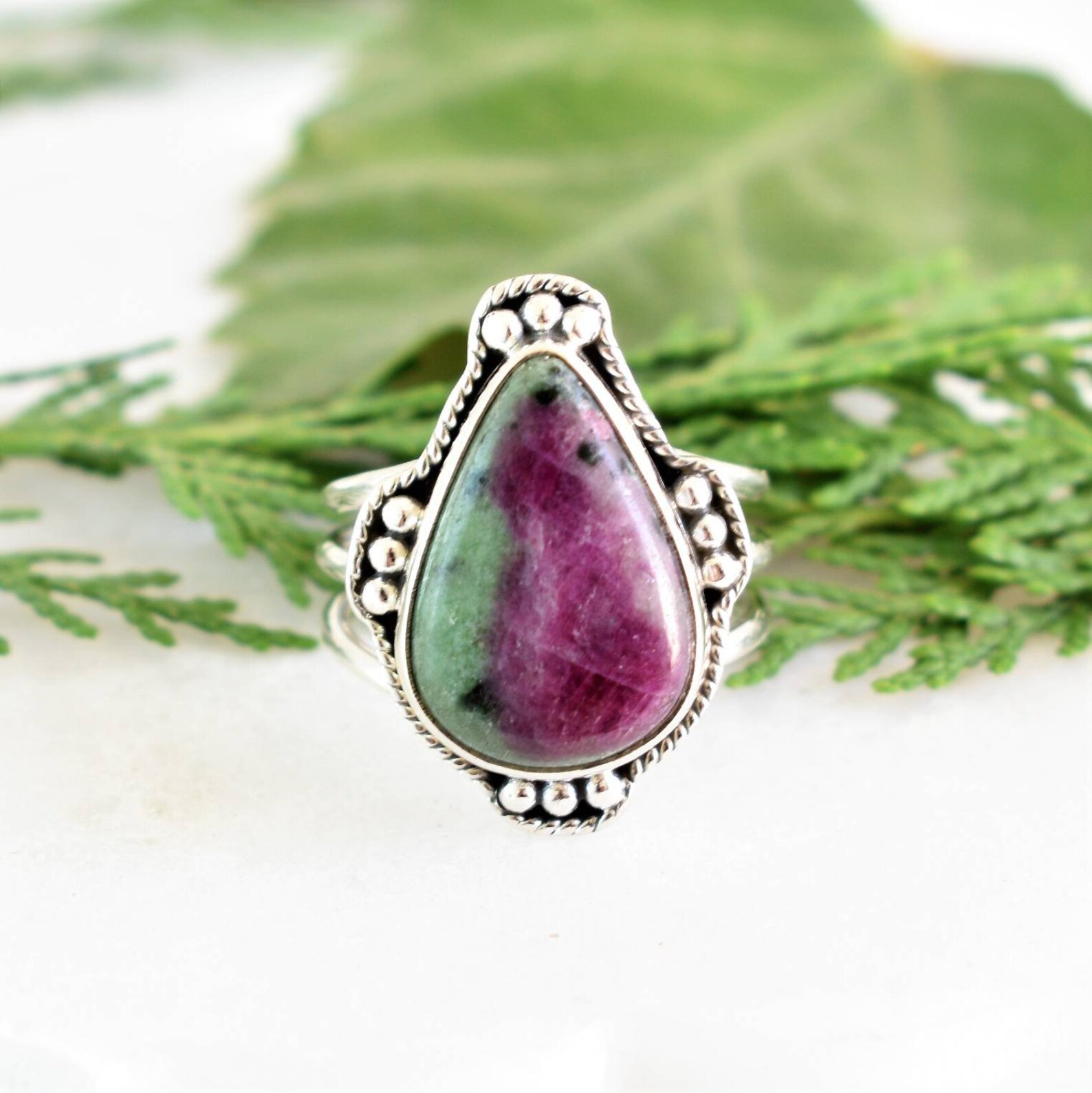 Ruby Zoisite Ring Sterling Silver Ring Ruby Zoisite Stone Etsy