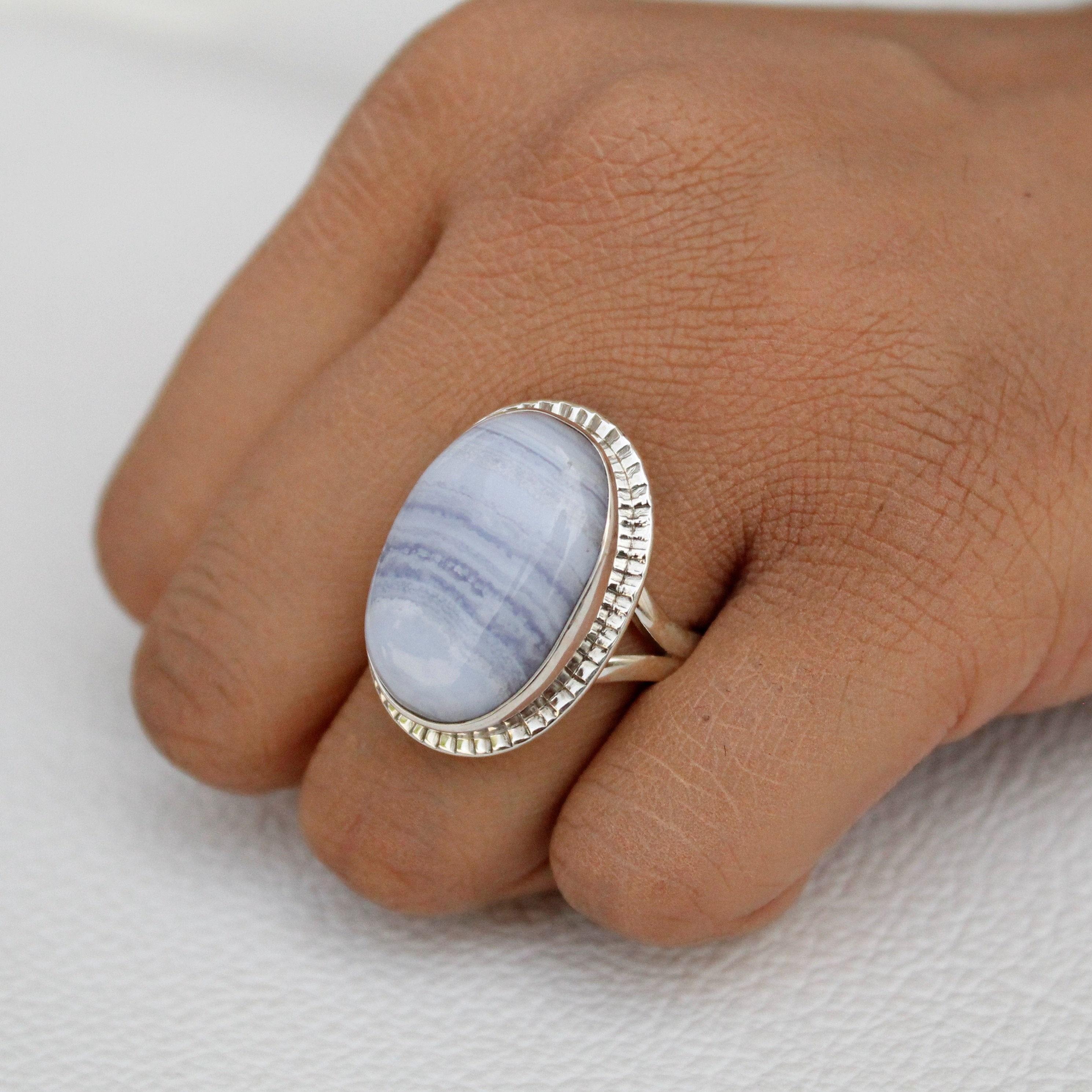 Natural Blue Lace Agate Ring Sterling Silver Ring Blue Lace Etsy