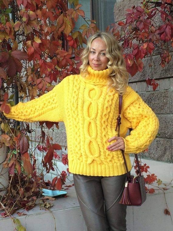 yellow cable sweater