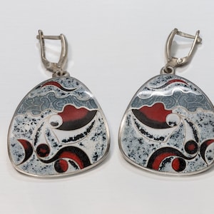 Furious Sea - Silver Handmade Earrings with Cloisonné Enamel