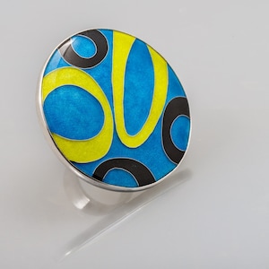 Blue Gold  - Massive Handmade Silver Ring with Cloisonne Enamel