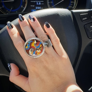 Artist&#39;s Dream (Dark Version) - Colorful Silver  Ring with Cloisonné Enamel