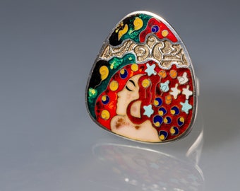Shades of Red - Handgemachter Silber Ring mit Cloisonné Emaille Inspiriert von Klimt