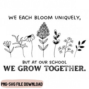 école Svg, enseignant svg, croissance svg, svg unique, chemise de rentrée scolaire svg, vibrations positives svg, fleurs svg, nous grandissons ensemble svg