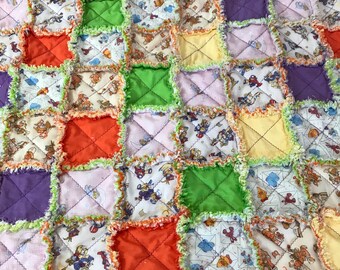 Baby Rag Quilt, Bear and Ducky Pattern, Handmade Baby Blanket, Gift for Newborn