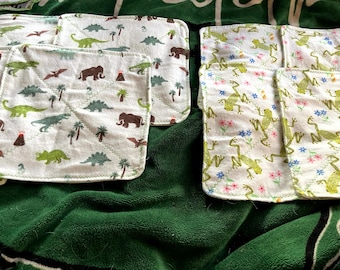 Baby/Kids 2 ply Flannel Wash Clothes (Dinosaurs or Froggies)
