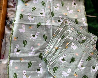 Handmade Llama Kitchen Towel Set, Soft Flannel Dishcloths, Reusable Eco Friendly Home Essentials
