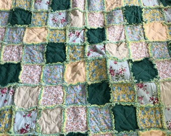Mint Green and Yellow Spring/Summer Rag Quilt (Twin Size)