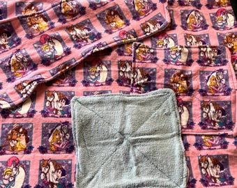 Pink Disney Princess Baby Flannel Receiving Blanket,burp cloth and wash cloth set