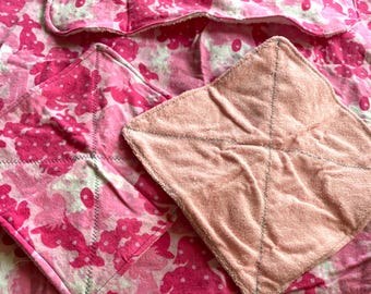 Pink Camouflage Puppy Dog Flannel Baby Receiving Blanket, Burp Cloth And Wash Cloth Set