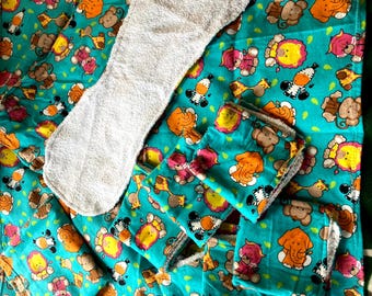 Zoo/Wild Animal Receiving Blanket, Burp Cloth and Wash Cloth Sets