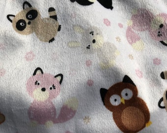 Minky Baby Blanket (White Woodland Animal) Receiving Blanket