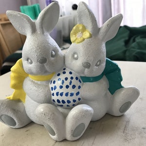 Vintage Ceramic Bunny Rabbits with Easter Egg