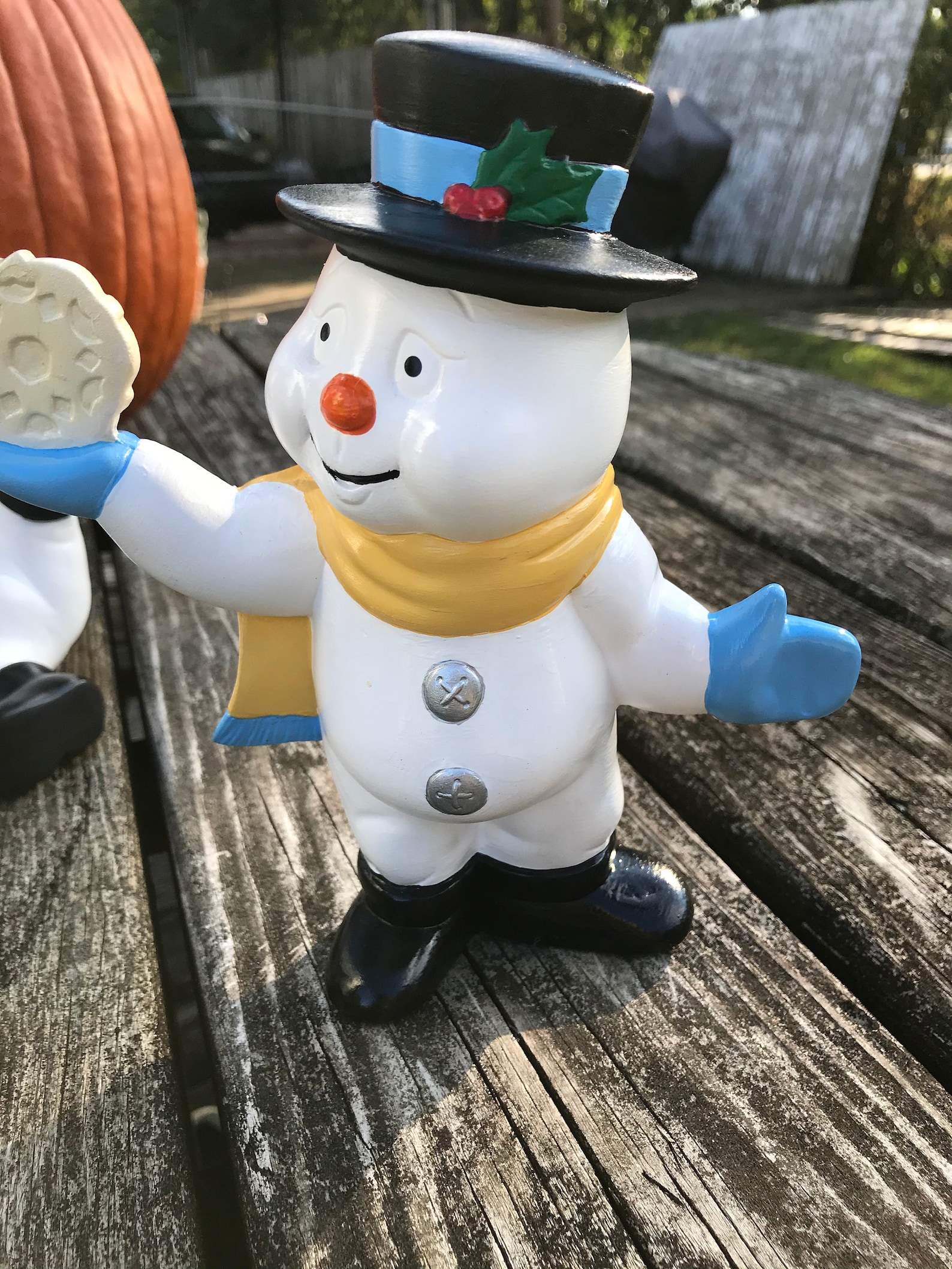 Ceramic Snowman Set / Blue & Yellow Snowmen with Snowflakes Etsy