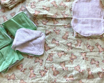 Green, Bunny Rabbit Baby Receiving Blanket, Burp Cloth and Wash Cloth Set