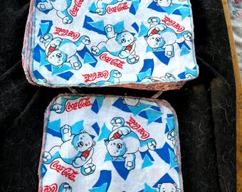 Coca-Cola Bear Kitchen Towels, Eco-Friendly Unpaper Towels, Reusable Dish Cloths, Handmade Cotton Flannel
