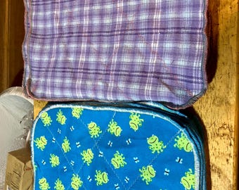 Frog Print and Purple/Pink Plaid Flannel Kitchen Towels (Set of 20)