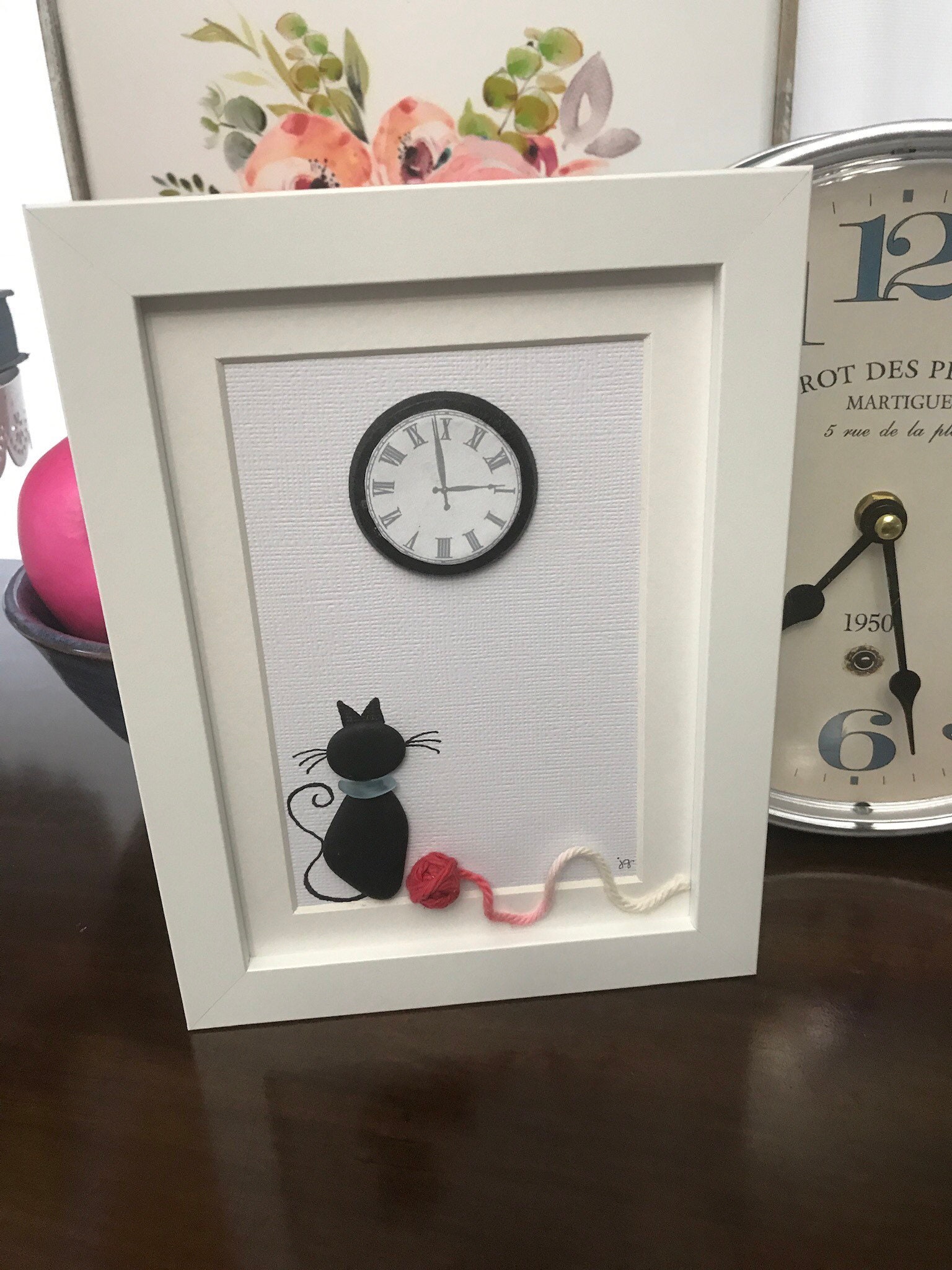 Cat art cat decor framed cat art pebble art glass art cat Etsy