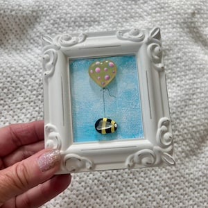 Mini Sea Glass Bee Art: Tiny Framed Pebble Artwork