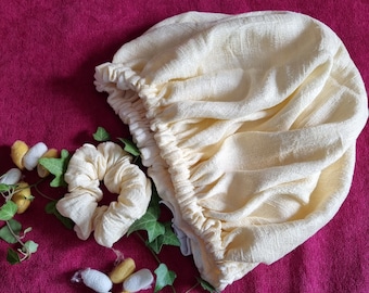 Cuffia da notte in seta grezza di gelso al 100%, cuffia da notte regolabile a doppio strato e scrunchie
