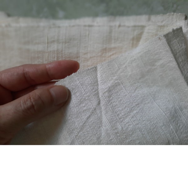 Tessuto di seta grezza tagliato su misura, Non tinto, Tessitura artigianale a mano, 35,43" Wide, Tessuto naturale