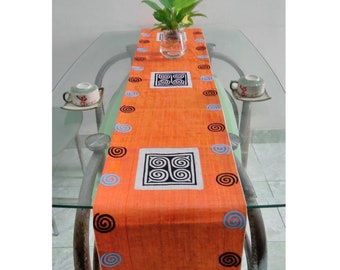 Unique Hemp Table Runner Hmong Hand-woven dyed with leaves and hand-embroidered Table Runner, Orange Table Runner, Table Decor
