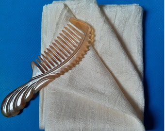 Set of Raw Silk Hair Towel and Horn Comb, Non-Dyed, Hand craft weaving, handmade