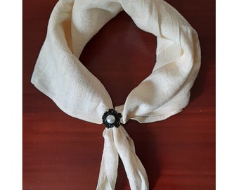 Raw Silk Bandana, Non-Dyed Minimalist Scarf, Neck Wrap Accessory, Neck Wear, scarf ring.