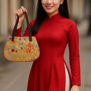 Handmade Embroidered Linen Canvas Handbag