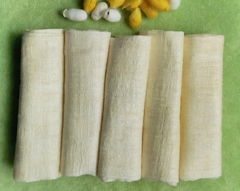 Set of 5 Raw Silk Face Towels: Handwoven, Antibacterial Spa Cloth