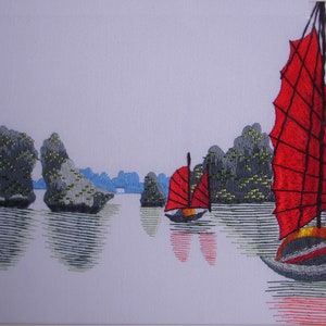 Landscape of Ha Long Bay- Embroidery picture, handmade embroidery, embroidery art, beautiful gift, embroidery stitches