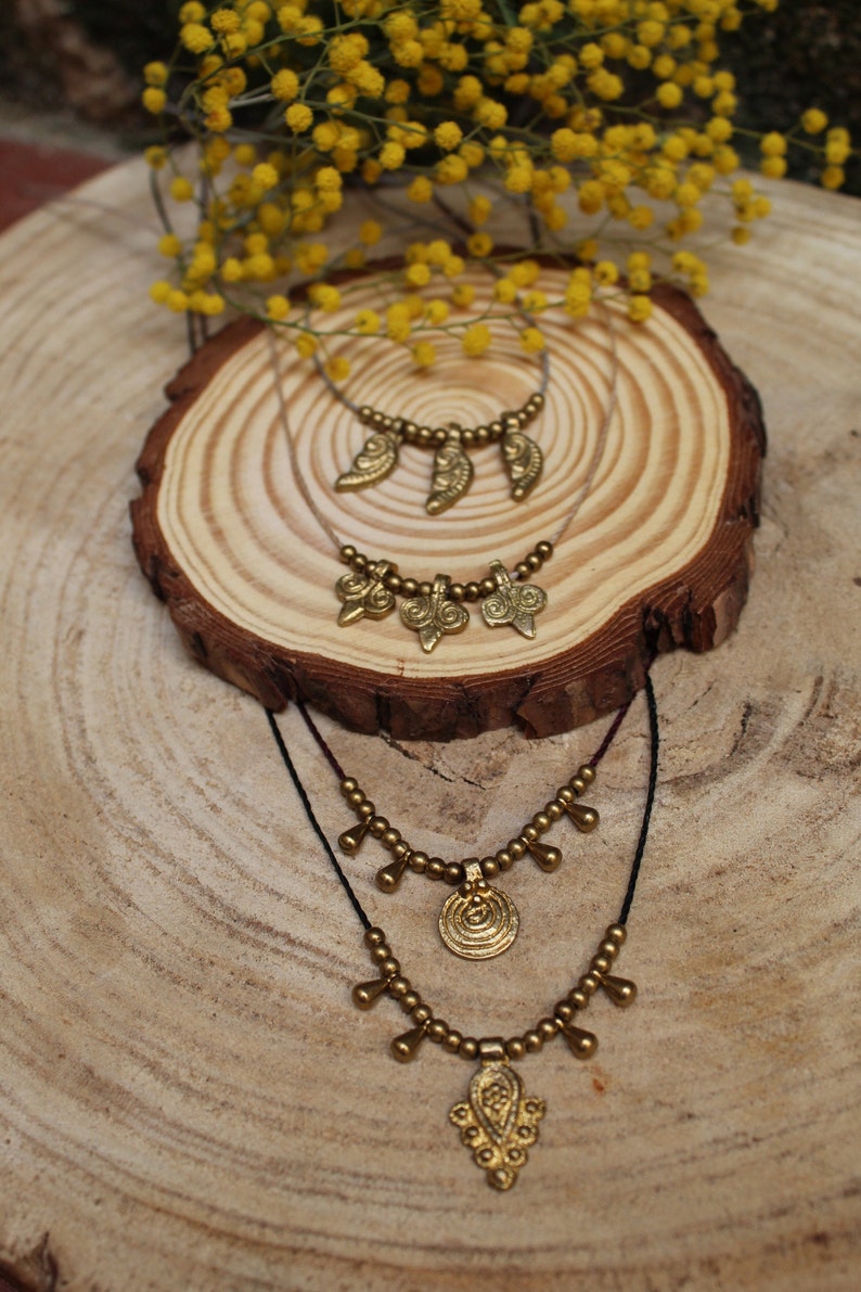 Macrame necklace and brass beads,Simple necklace for her,adjustable Chocker,Necklace with brass Simple necklace with brass beads