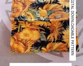 Pattern to make your own quilted small purse with three compartments, downloadable pattern, easy to follow instructions by picture and words